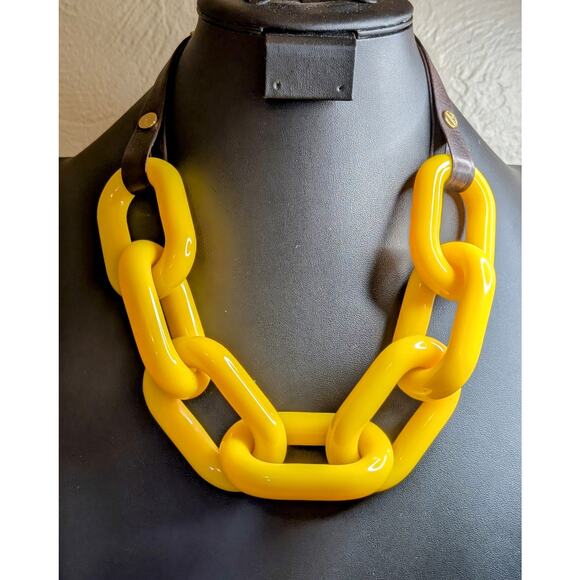 RARE Stamped BEN AMUN Yellow Lucite Large Cuban Link Chain 22" Necklace